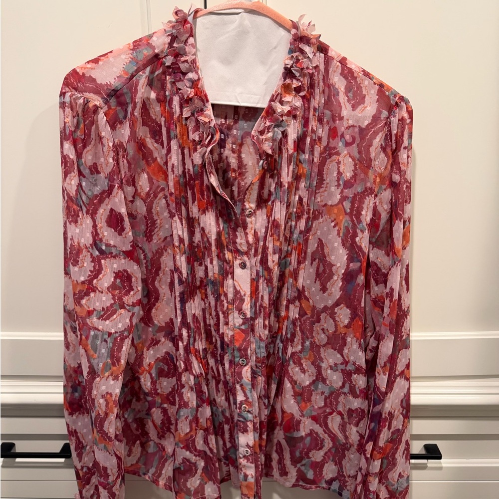 Floral Ruffle Blouse in Pink and Red